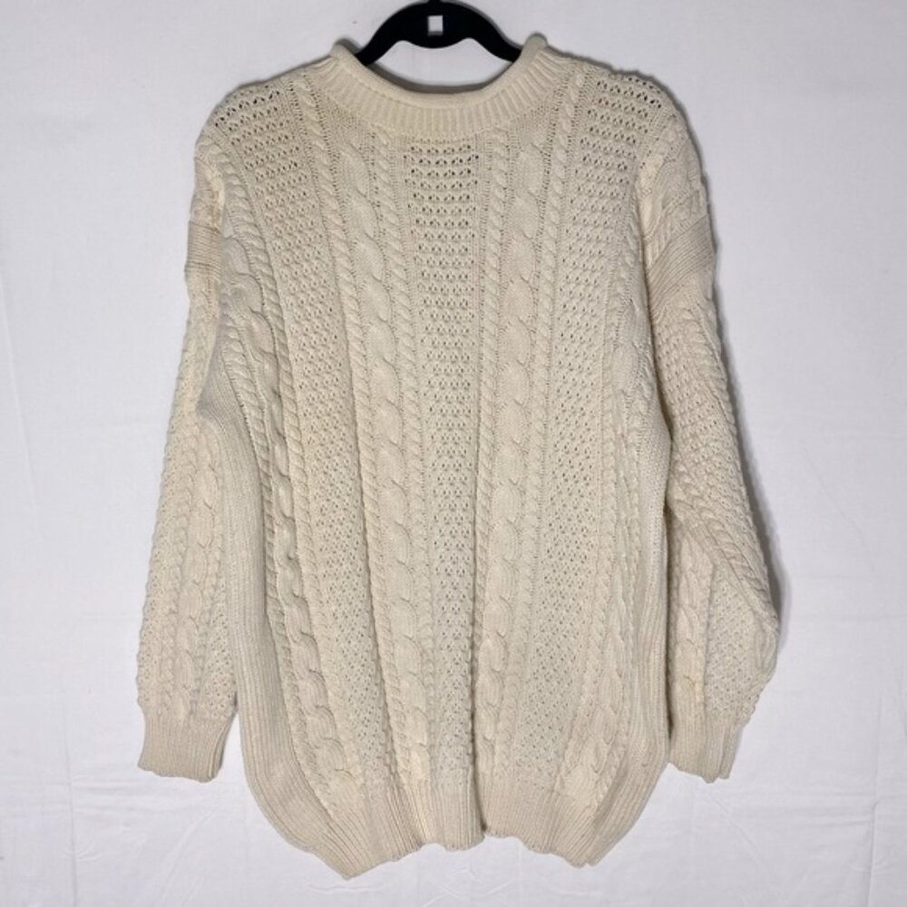 Vintage 90s Cotton Ginny Cream Cotton Chunky Cable Knit Mock Neck Sweater L